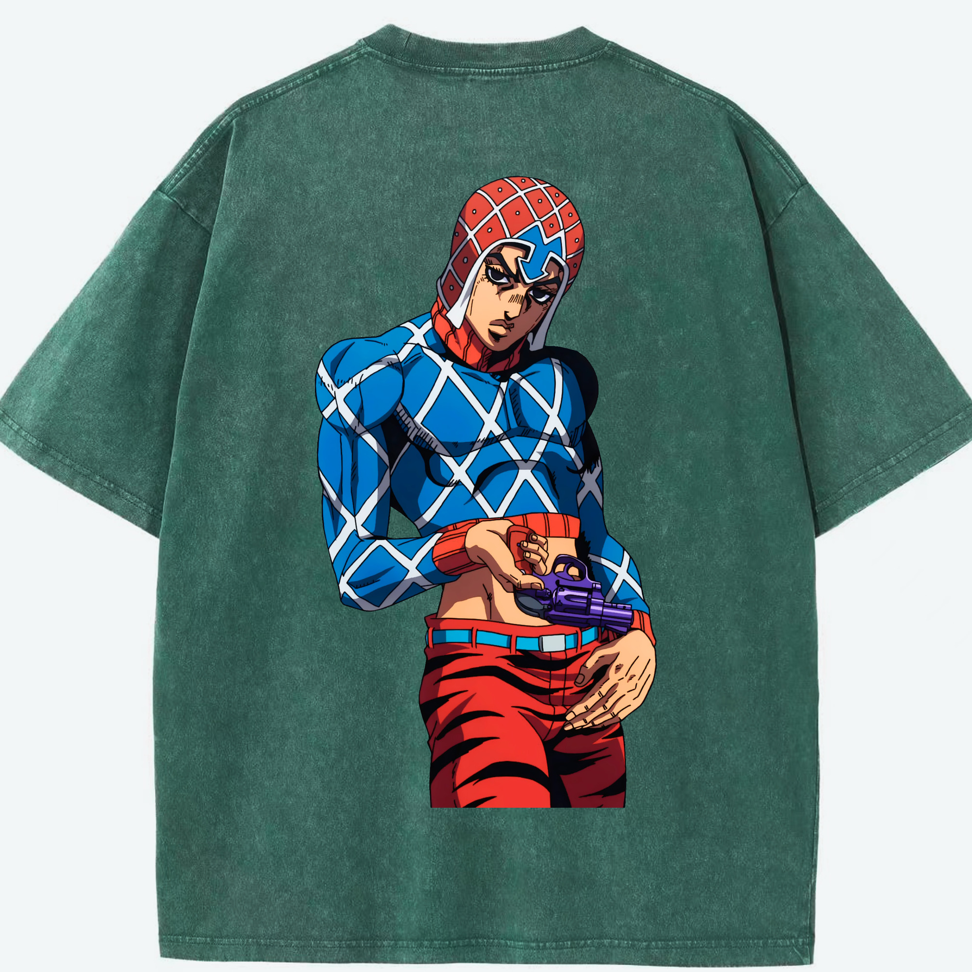 （画像用） ジョジョの奇妙な冒険 グイード?ミスタ JoJo's Bizarre Adventure Guido Mista 綿100% ヴィンテージ風 半袖Tシャツ（背面プリント）
